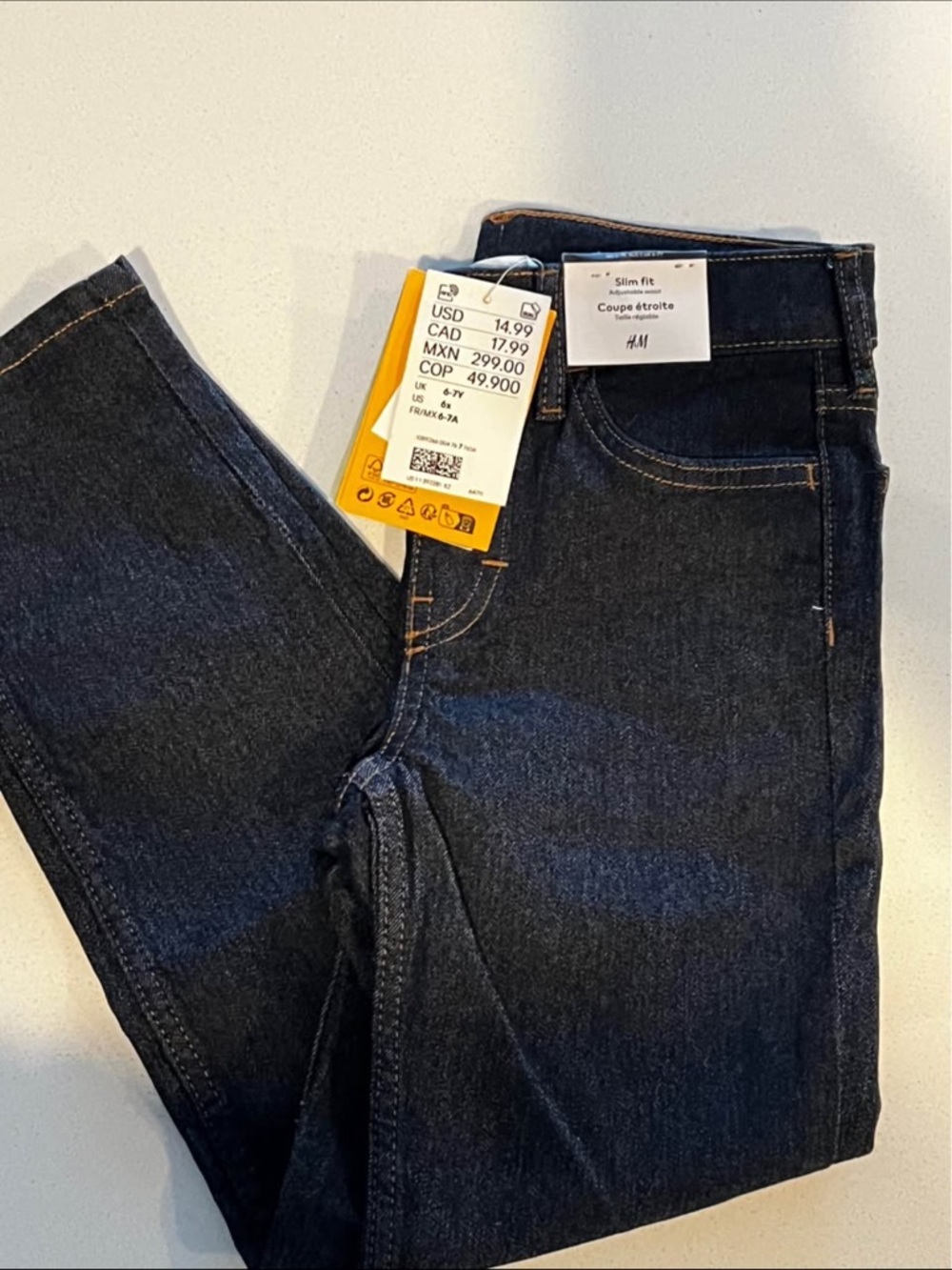 H&M Kids Dark Blue Slim Jeans with Contrast Stitching